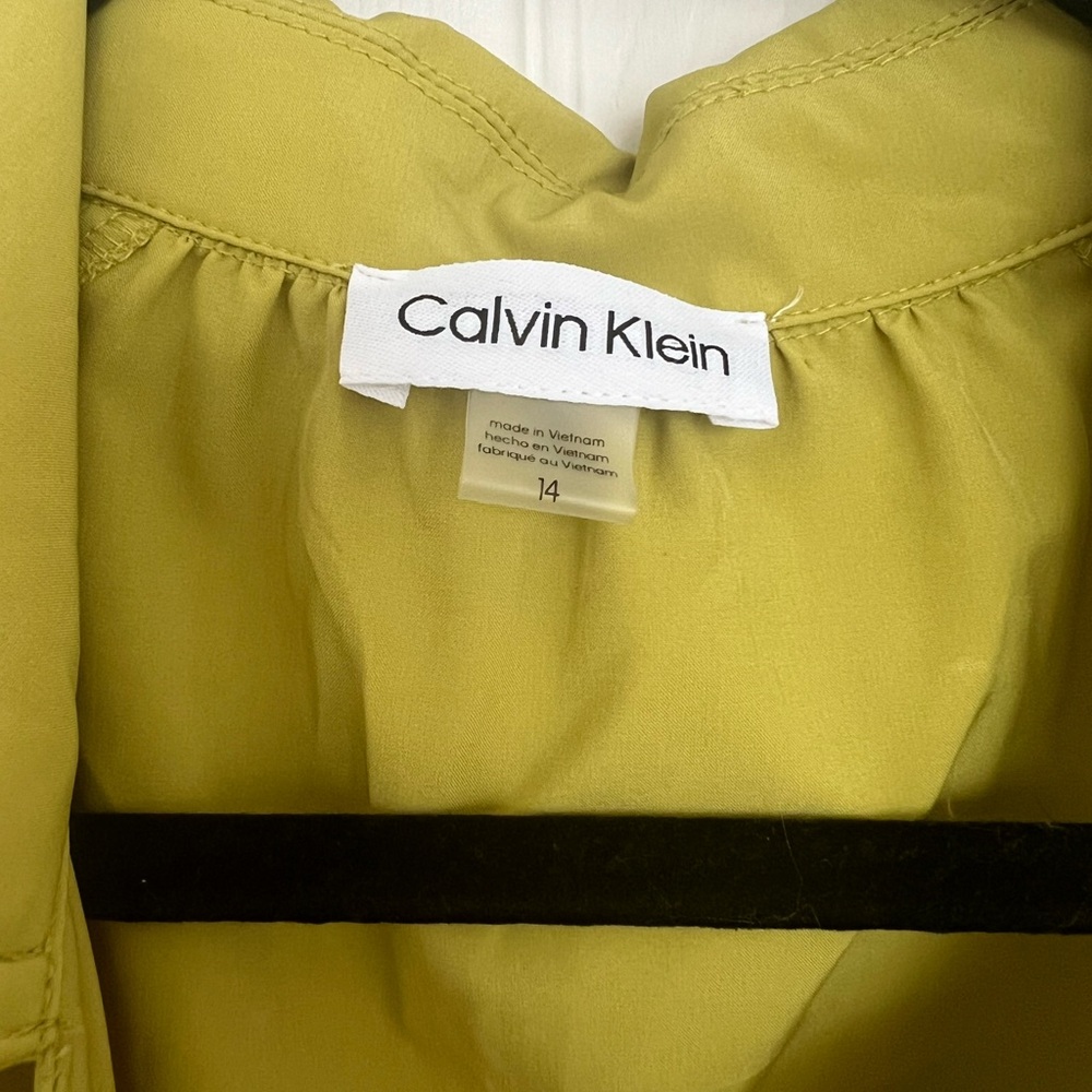 Calvin Klein lime Midi Dress with Notched Collar and elastic Sleeves size 14 - Picture 2 of 4